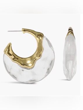 Alexis Bittar Clear Dream Rain Lucite Brut Molten Gold Hoop Earrings JN28